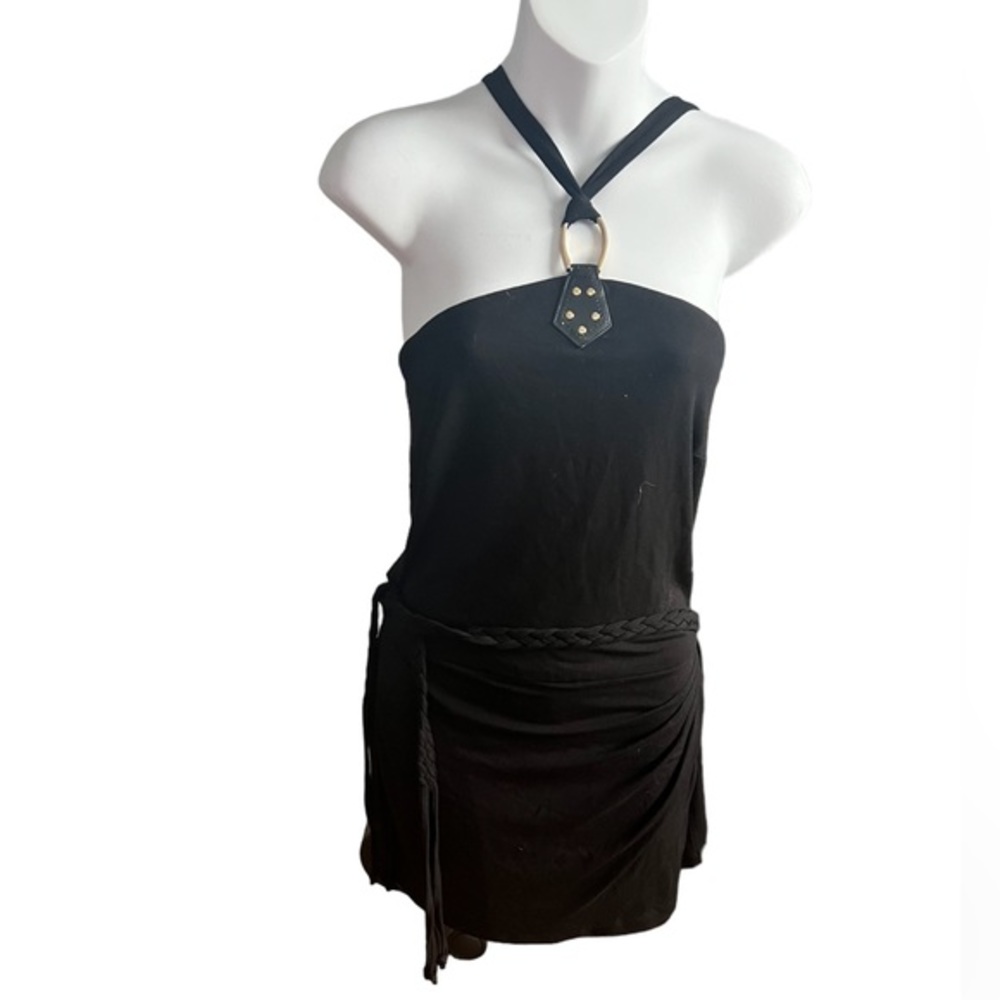 Cache black halter romper with belt Size small vintage Y2K